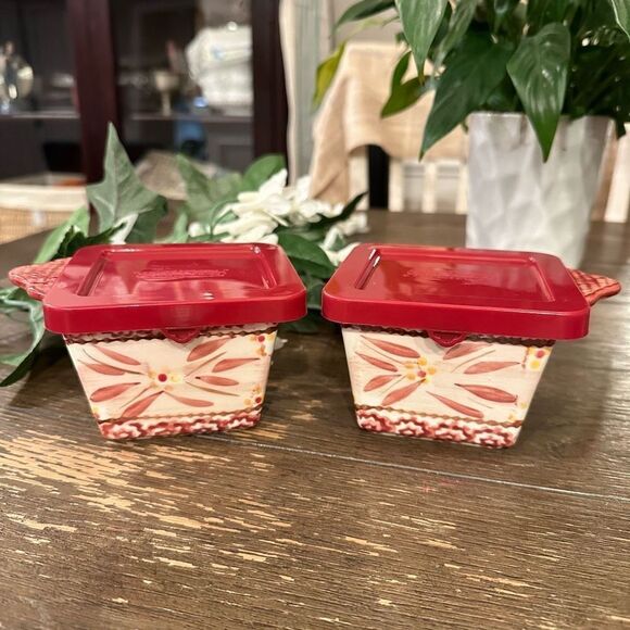 Temp-Tations 2-pc Individual Square Baker Old World Cranberry w/ lids and handle - Picture 2 of 5